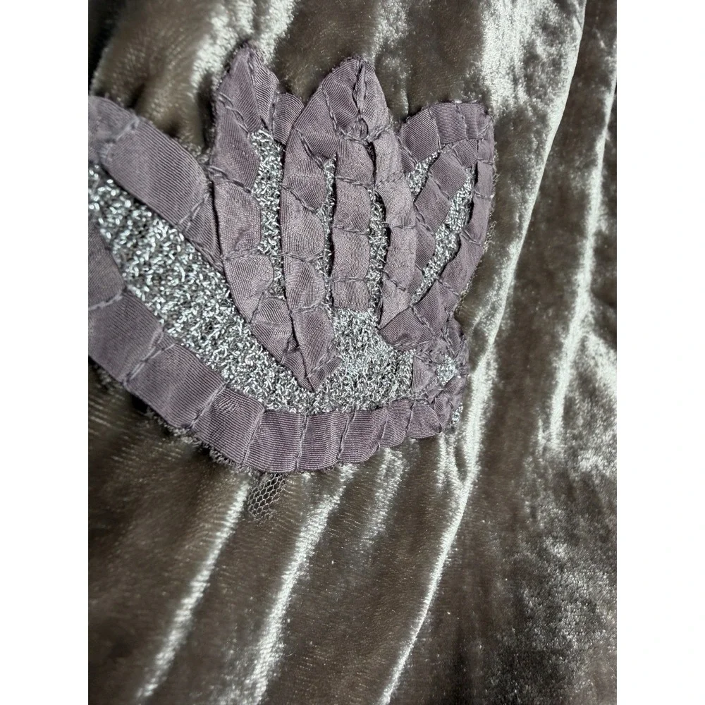 Anthropologie Hei Hei Size XL Taupe Velvet Embroidered Birds Bomber Jacket